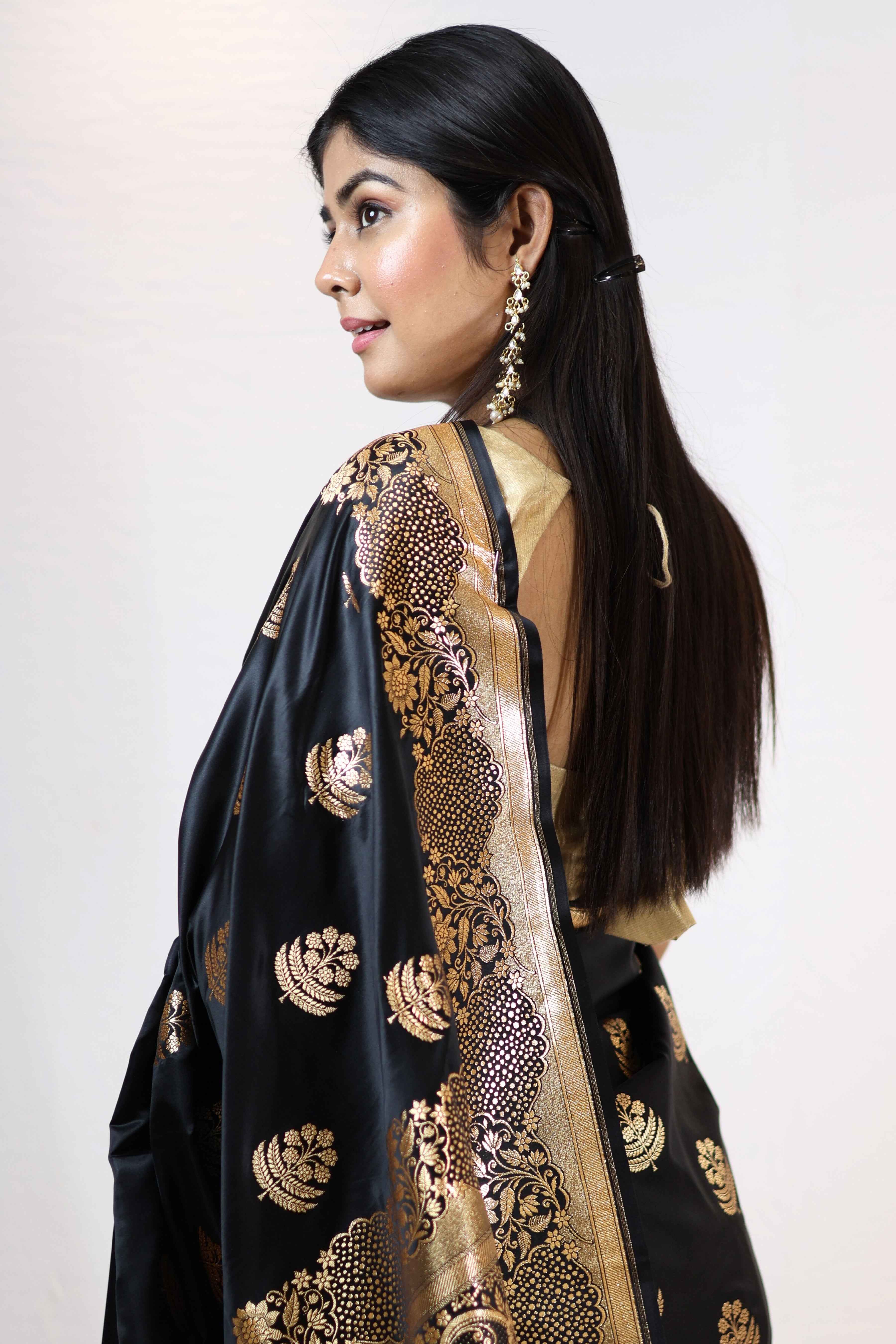 Noir Black Satin Silk Saree