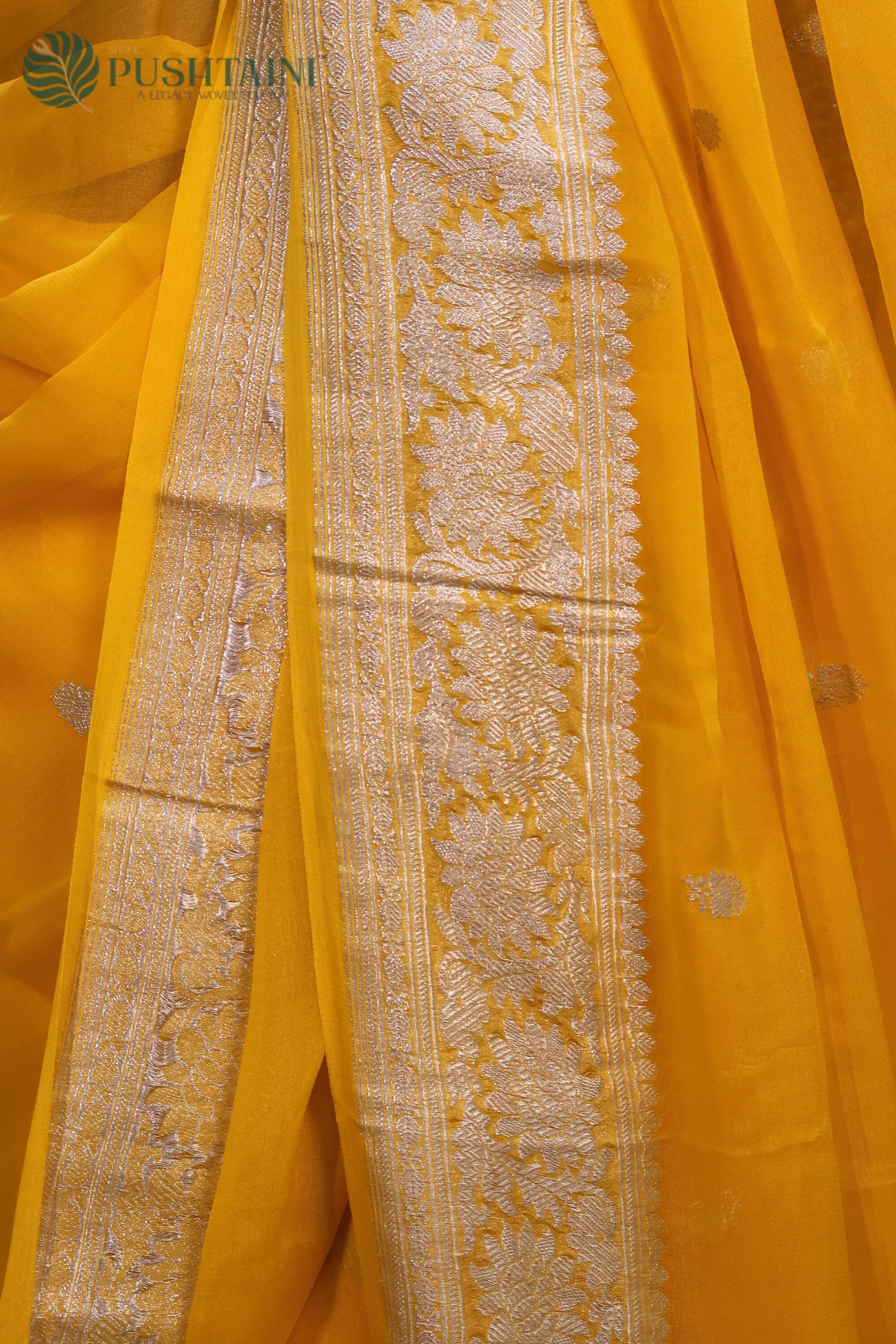 Yellow Pure Khaddi Georgette Kaduwa Buti Saree