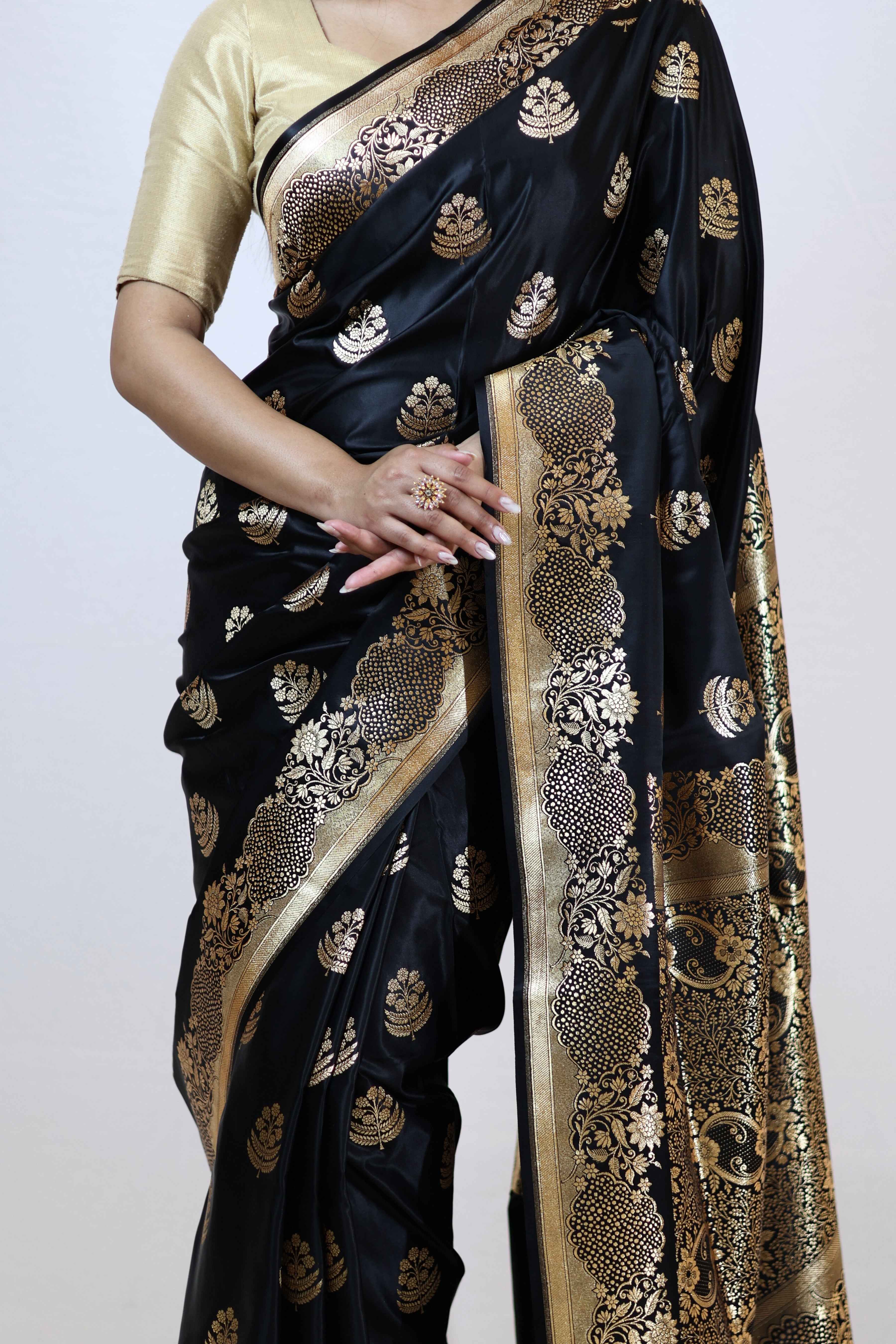 Noir Black Satin Silk Saree