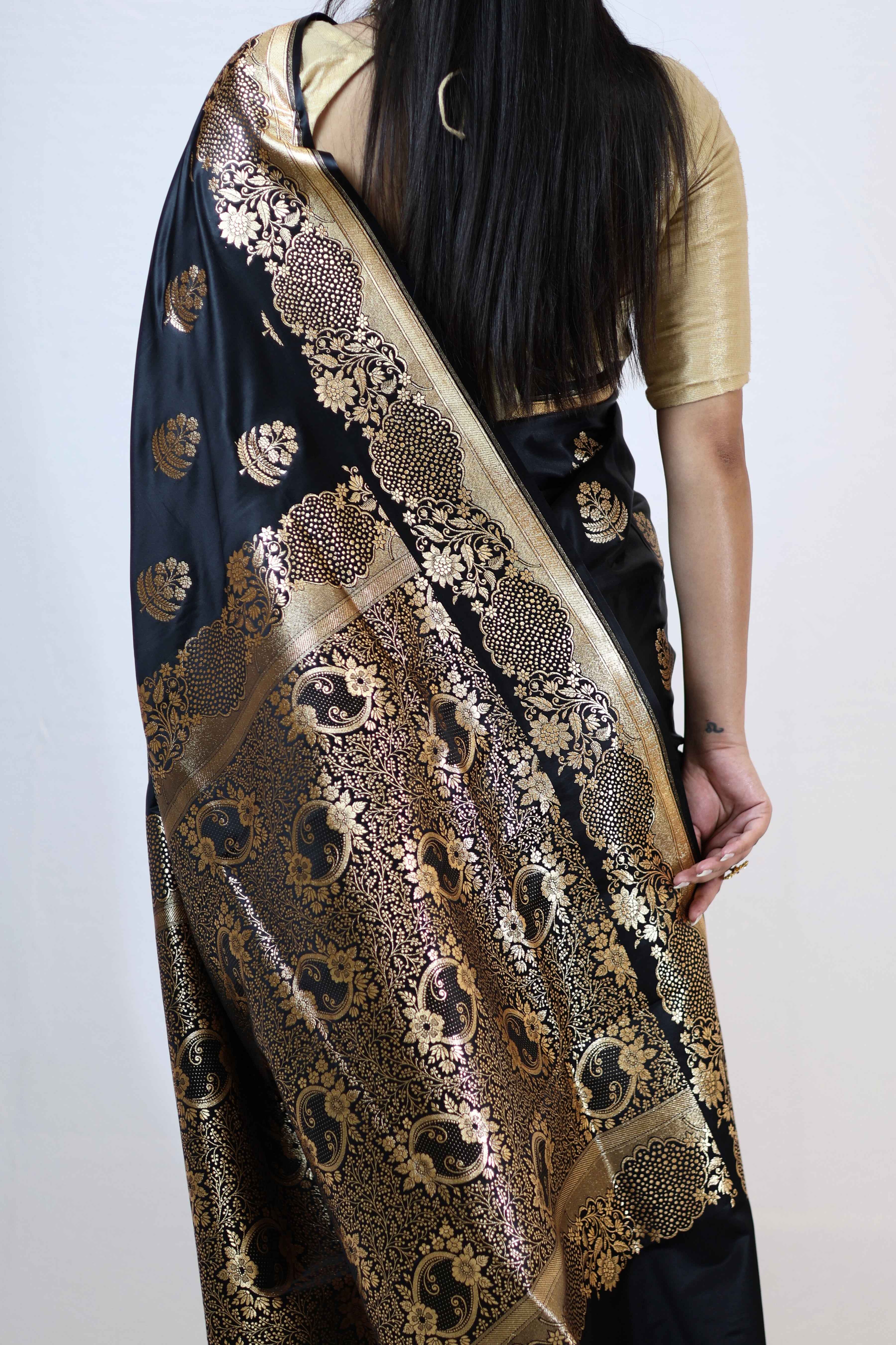 Noir Black Satin Silk Saree