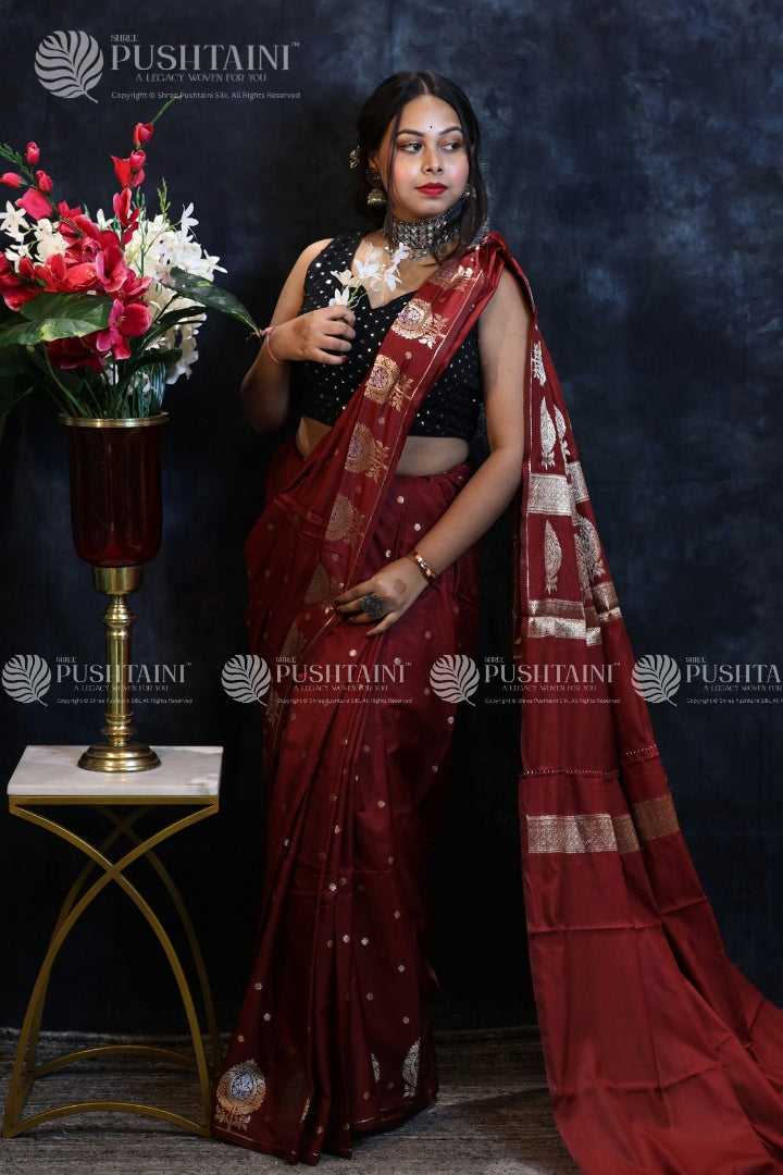 MAROON COTTON SILK FANCY SAREE