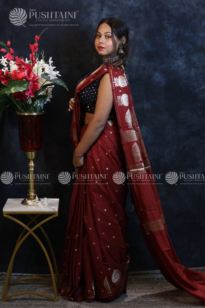 MAROON COTTON SILK FANCY SAREE