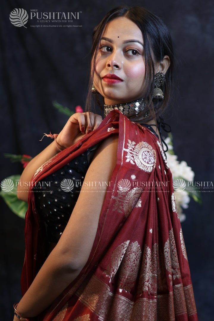 MAROON COTTON SILK FANCY SAREE