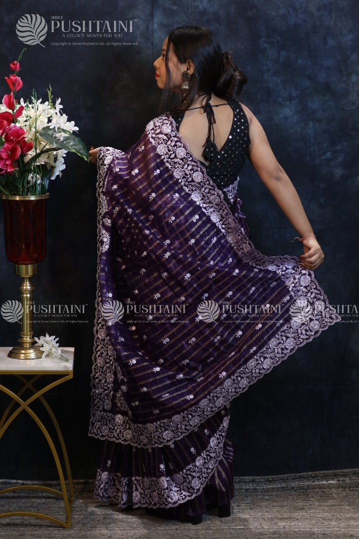 Purple Embriodery Fancy Saree