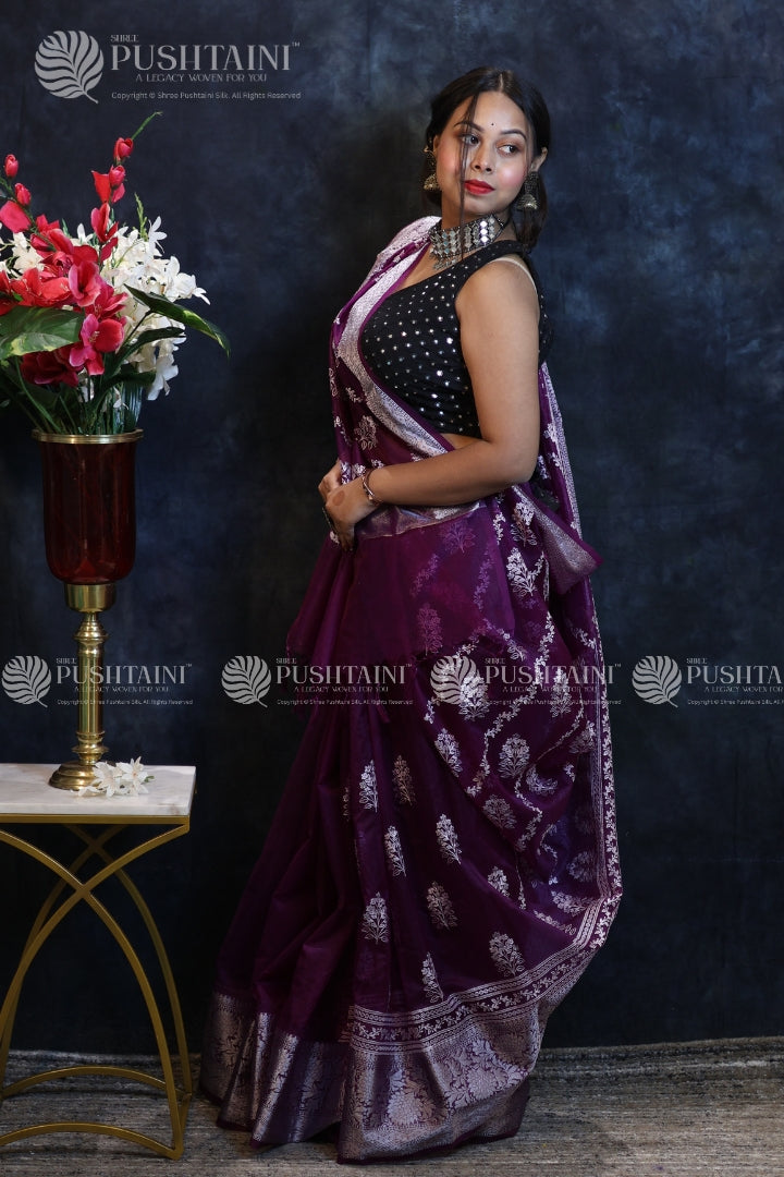 Purple Embroidery work Fancy Saree