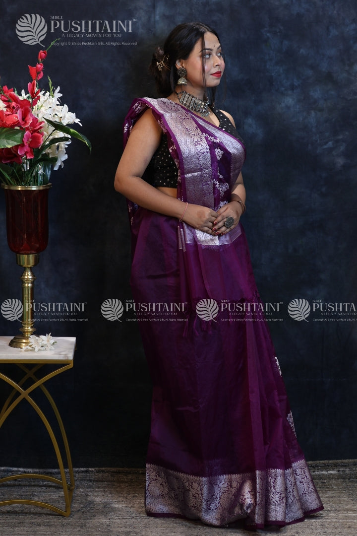 Purple Embroidery work Fancy Saree