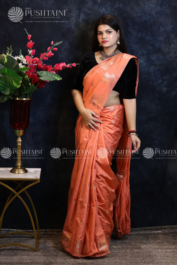 Peach Raw Mango Silk Saree
