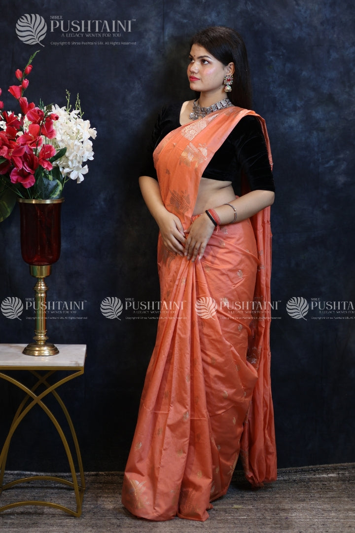 Peach Raw Mango Silk Saree