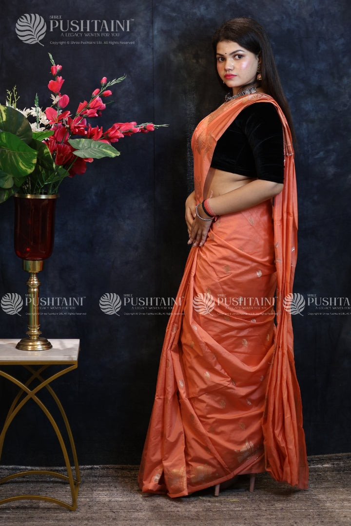 Peach Raw Mango Silk Saree