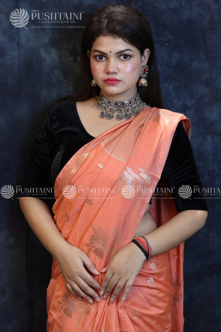Peach Raw Mango Silk Saree