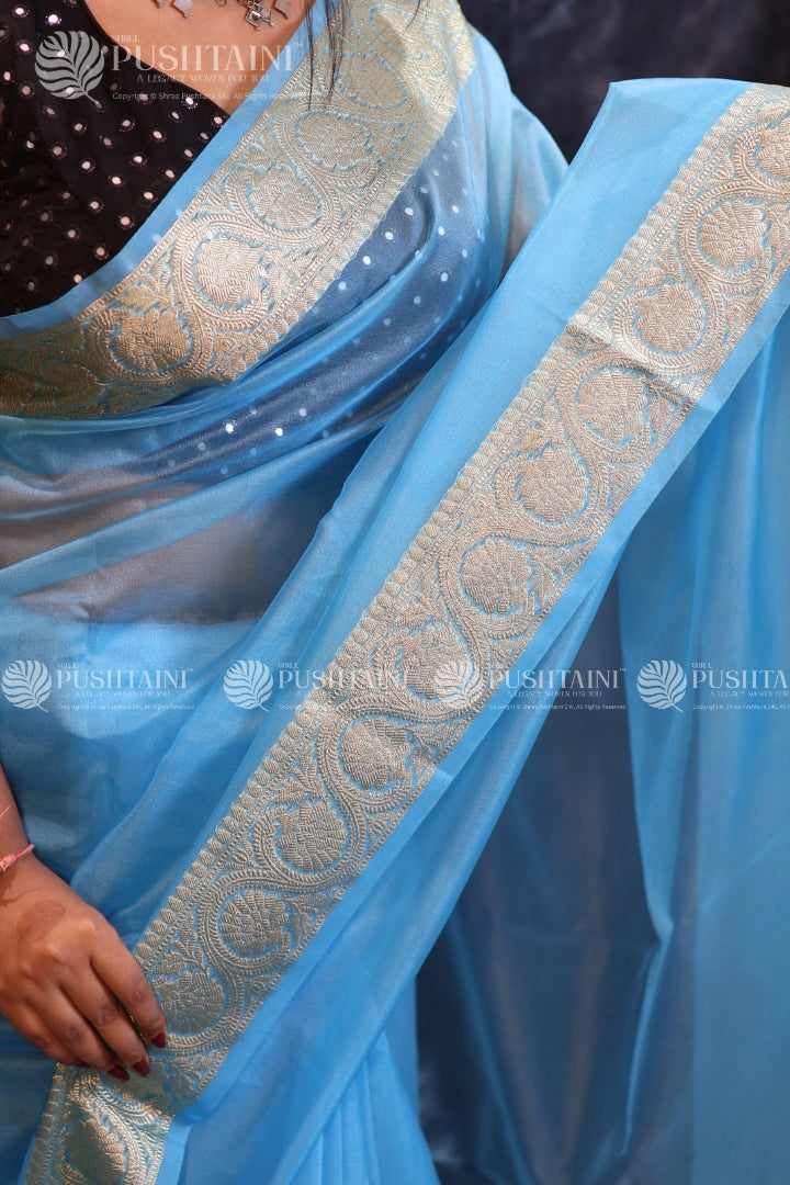 Sky Blue Anchal Border Saree