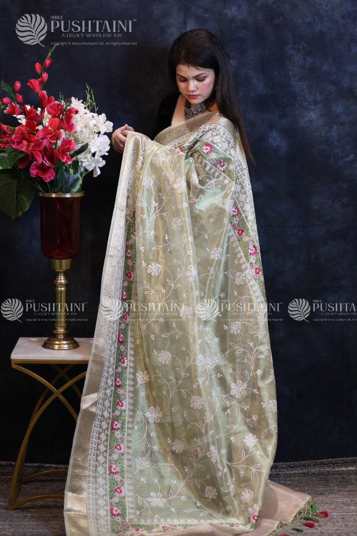 Mint Green Embroidery Fancy Saree