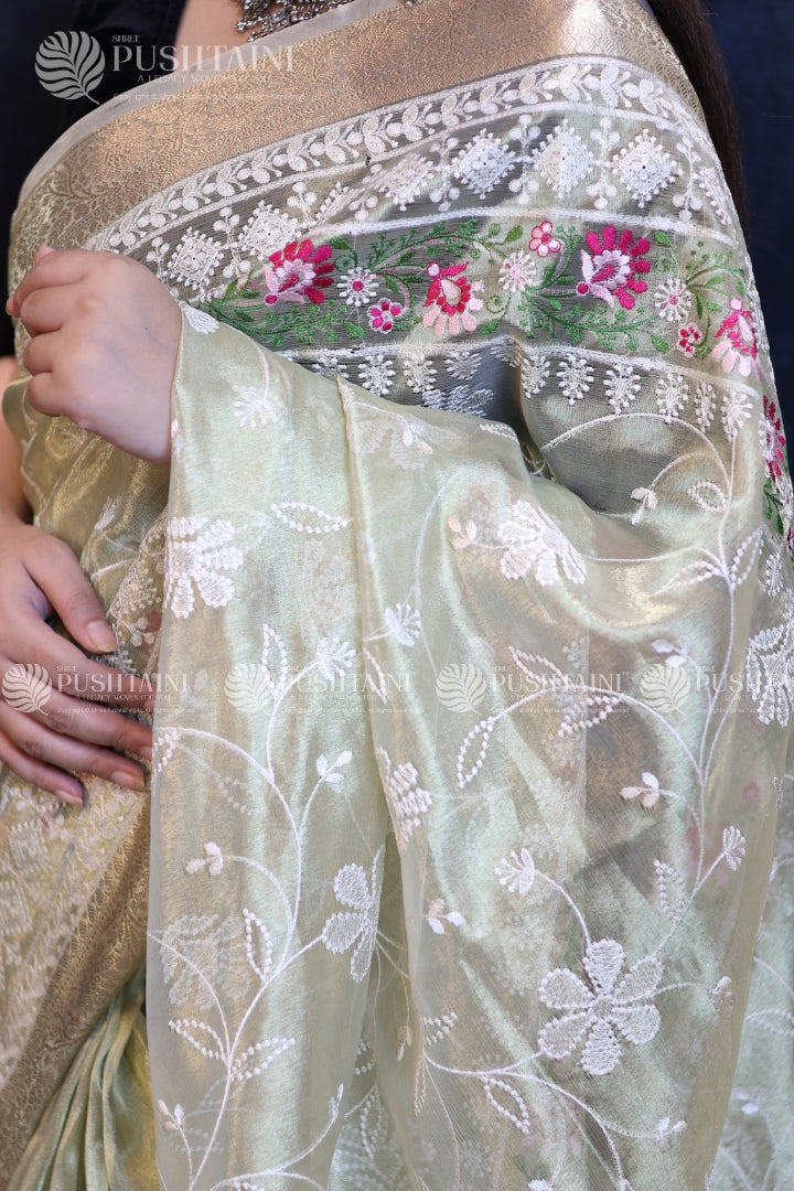 Mint Green Embroidery Fancy Saree