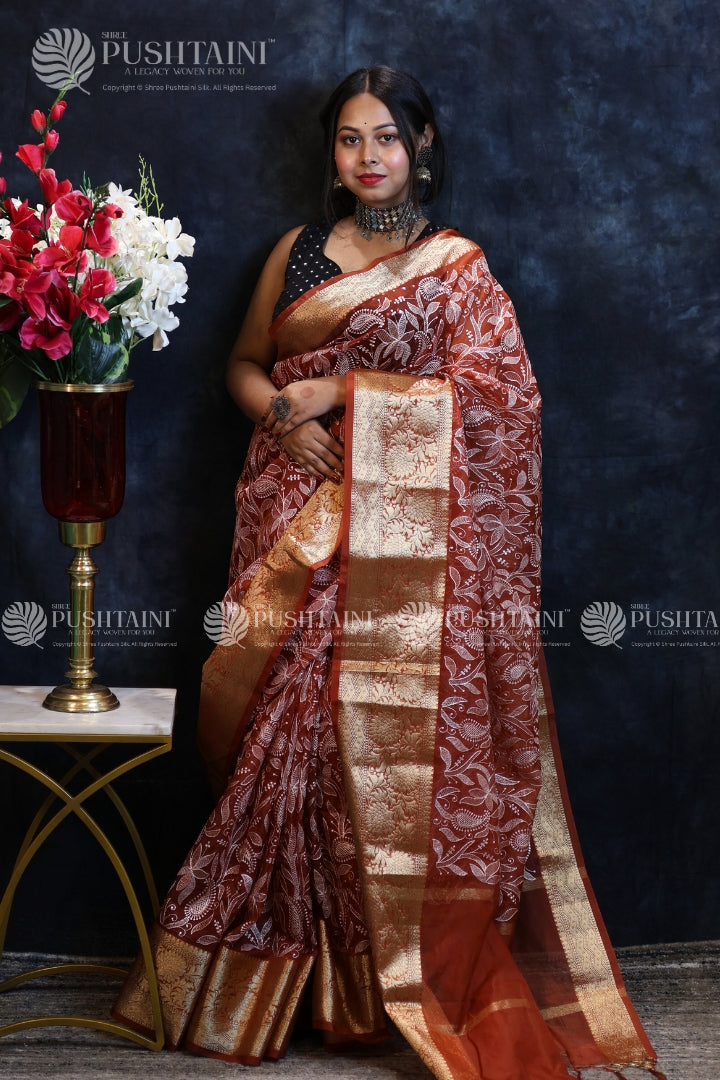 Red & White Embroidery Fancy Saree
