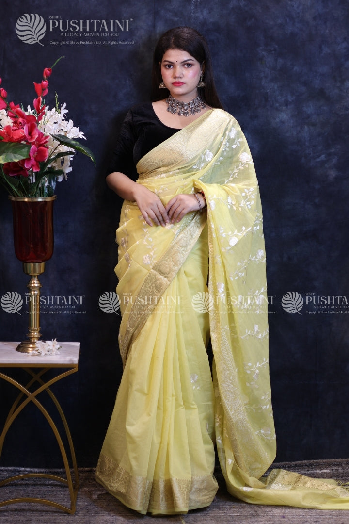 Yellow Embroidery Fancy Saree