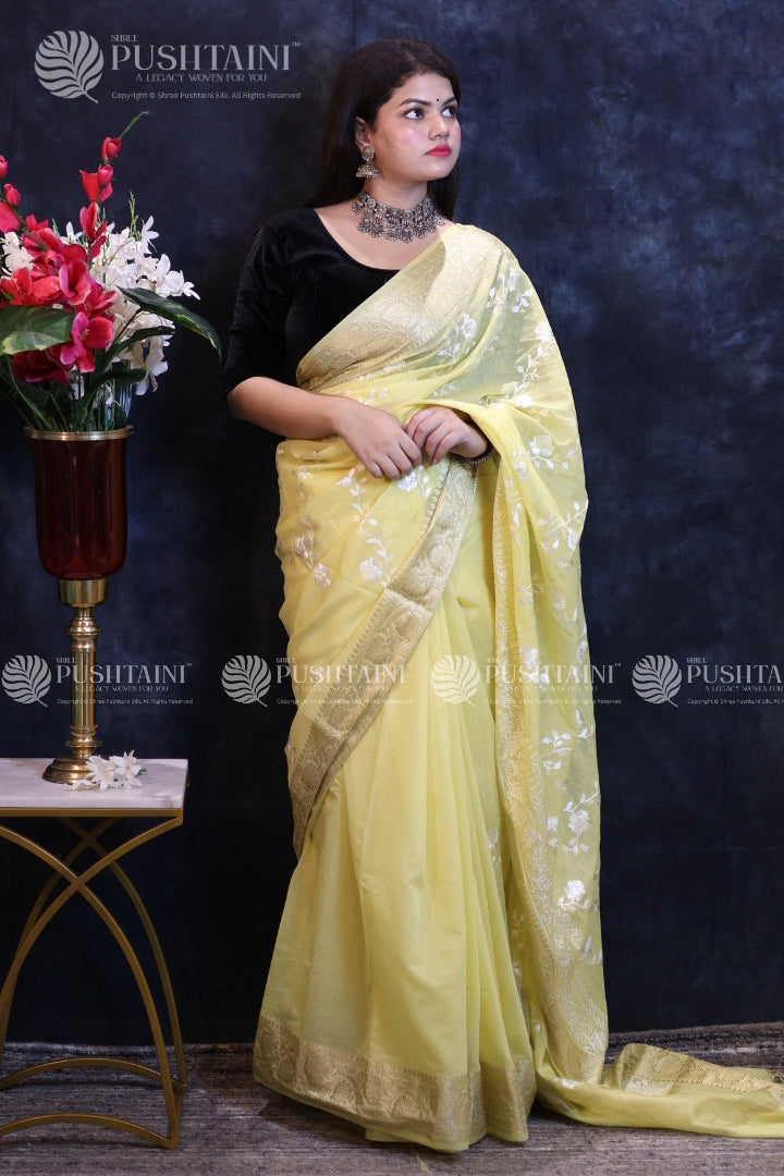 Yellow Embroidery Fancy Saree