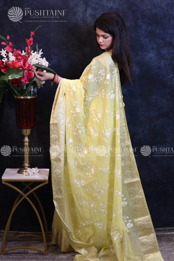 Yellow Embroidery Fancy Saree