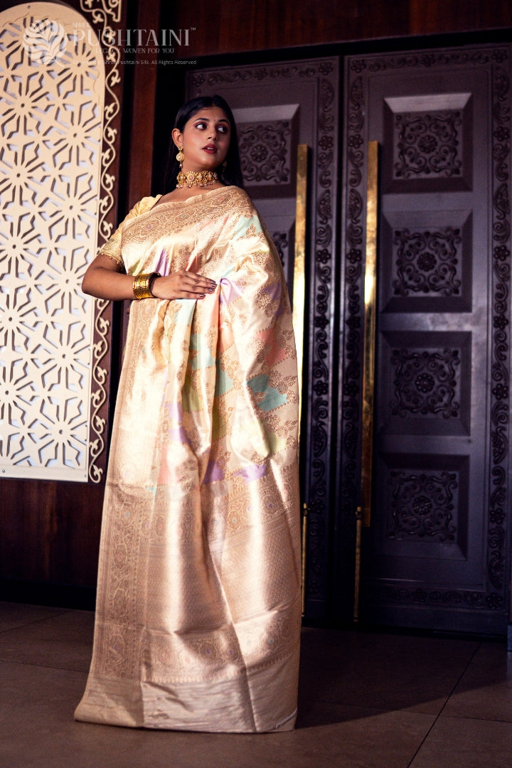 Gold Colour Pure Katan Silk Saree