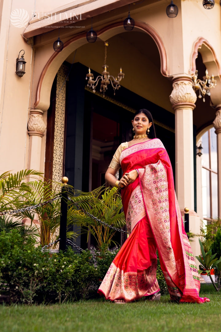 Vibrant Red Colour Pure Katan Silk Saree