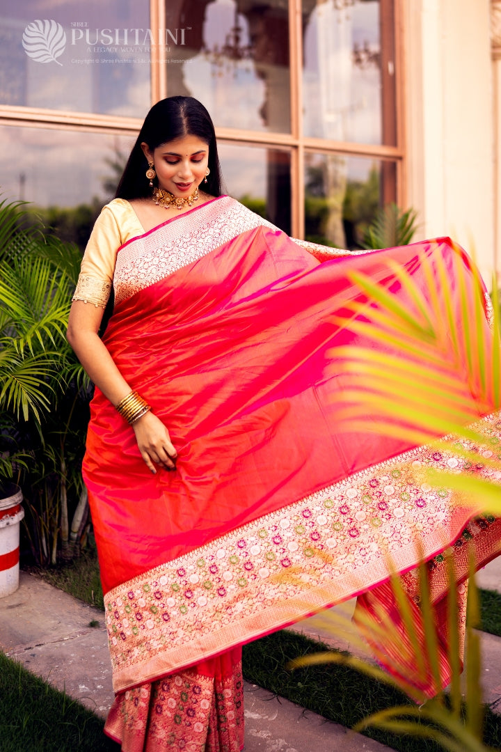 Vibrant Red Colour Pure Katan Silk Saree