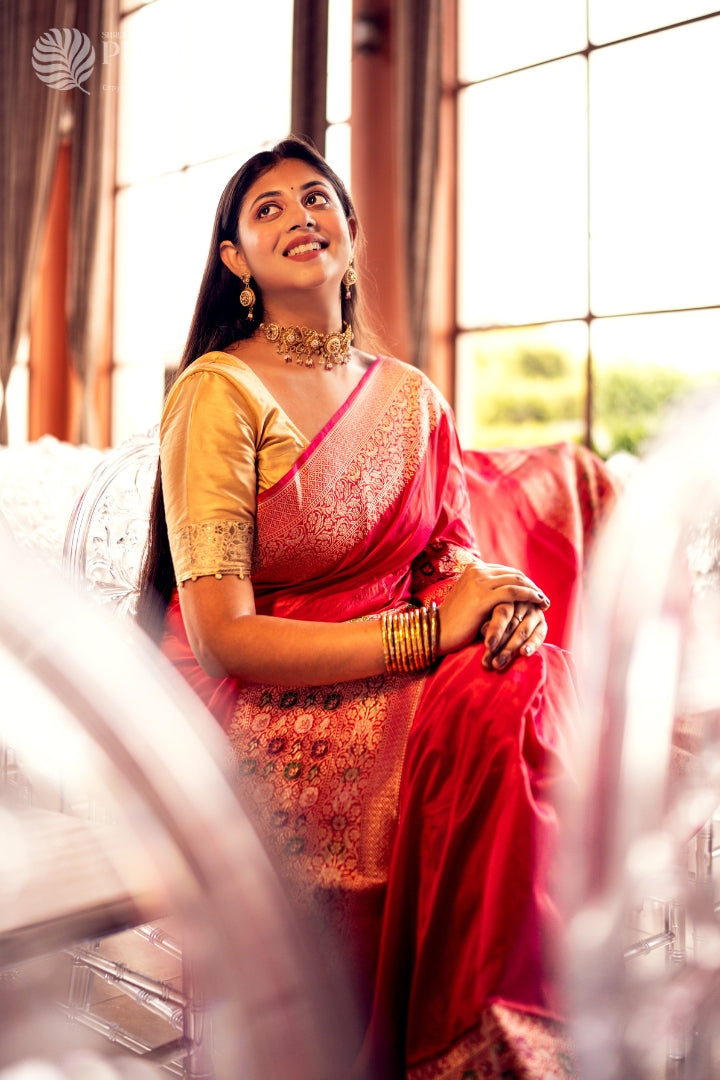 Vibrant Red Colour Pure Katan Silk Saree