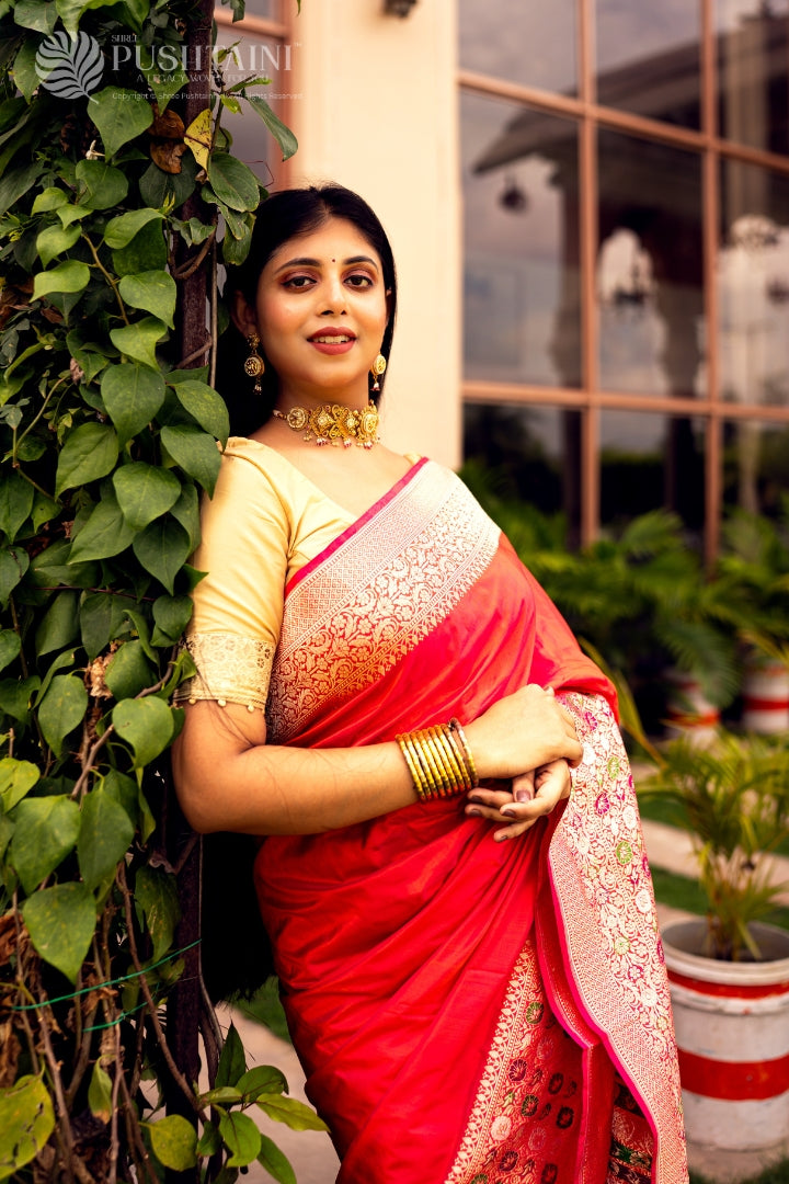 Vibrant Red Colour Pure Katan Silk Saree