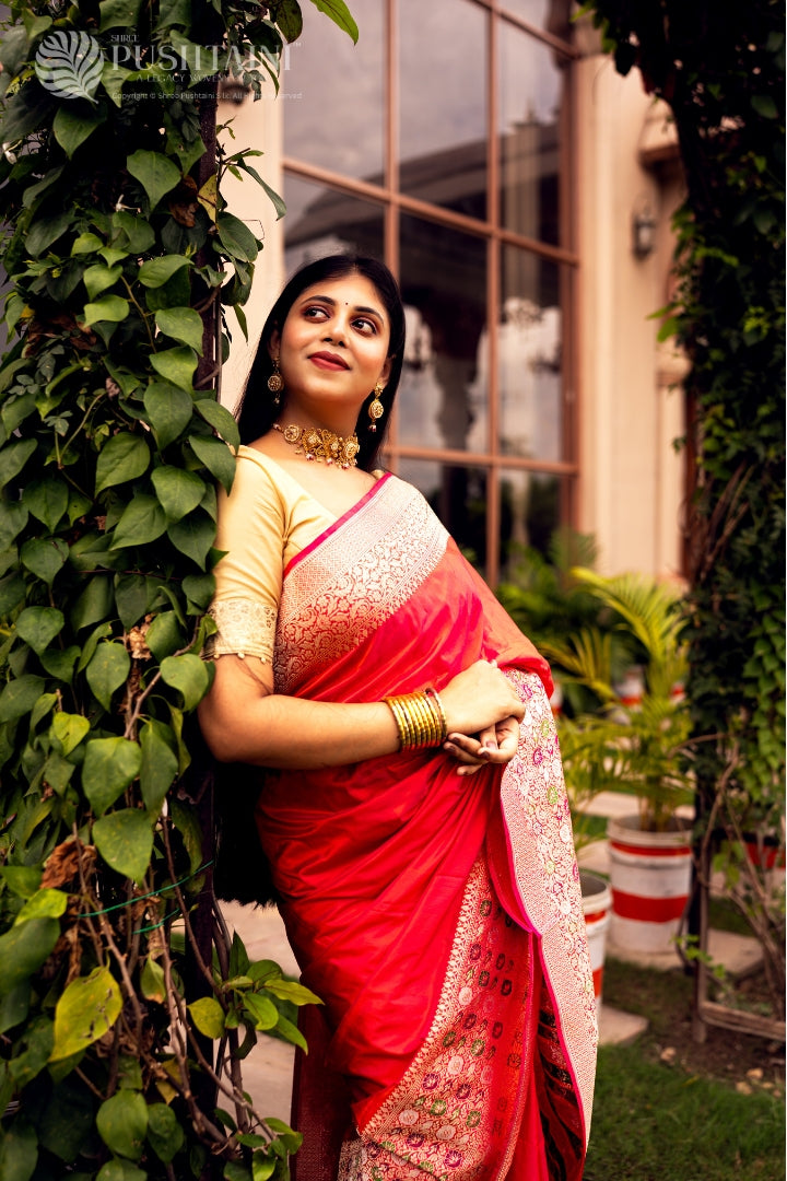 Vibrant Red Colour Pure Katan Silk Saree