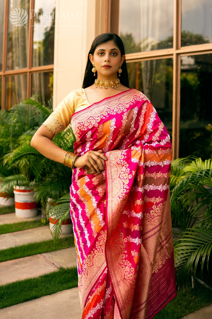 Pink Colour Rangkat Pure Katan Silk Saree