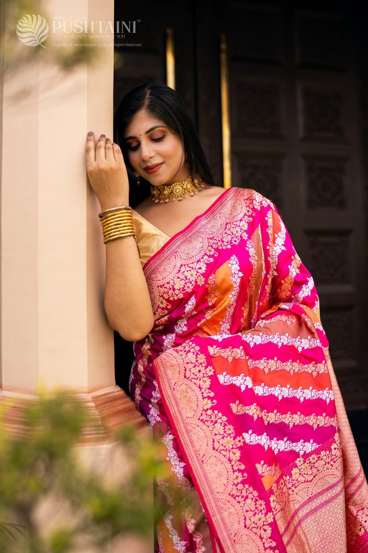 Pink Colour Rangkat Pure Katan Silk Saree