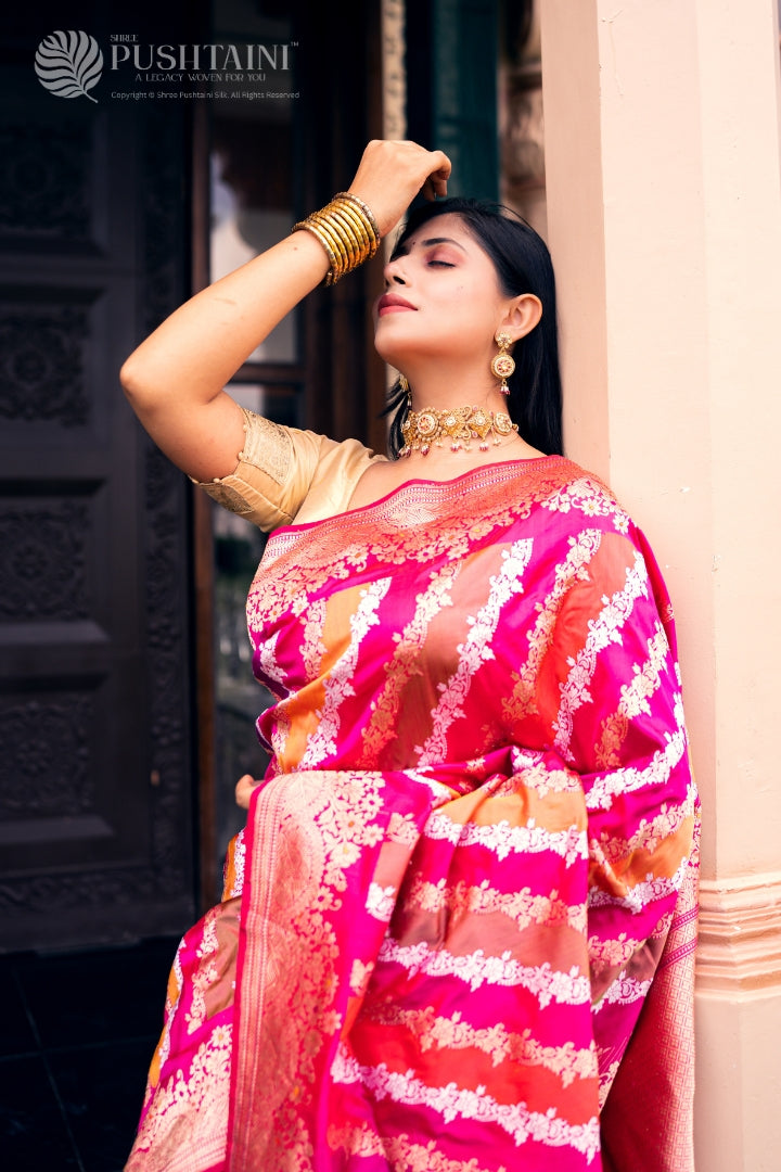 Pink Colour Rangkat Pure Katan Silk Saree
