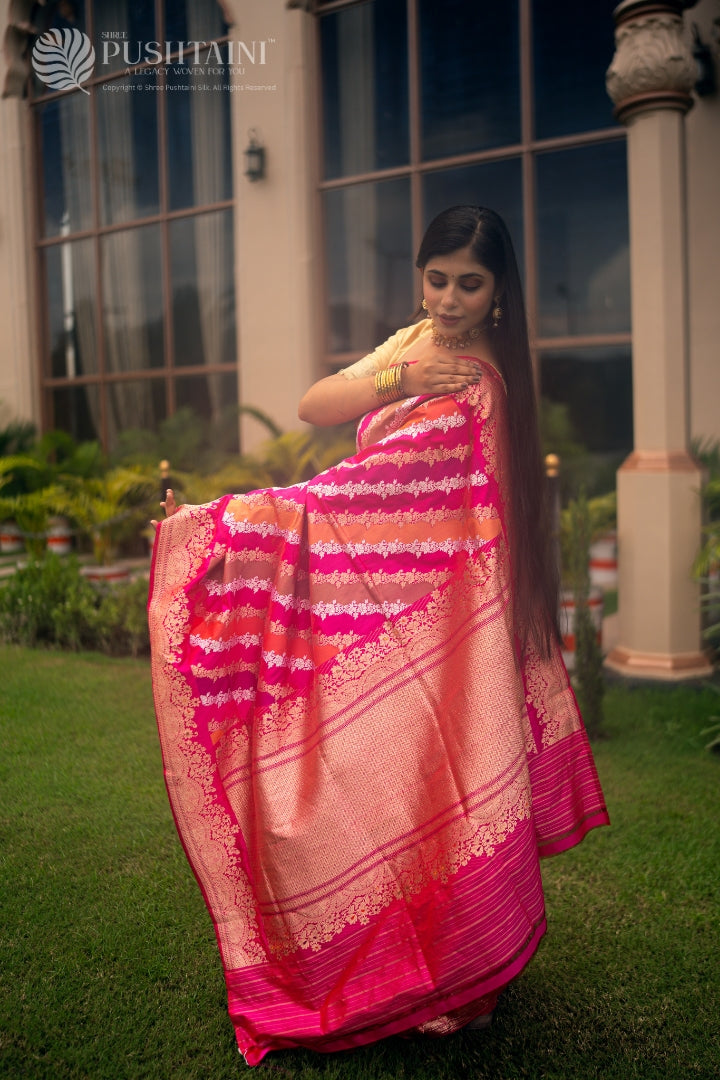 Pink Colour Rangkat Pure Katan Silk Saree