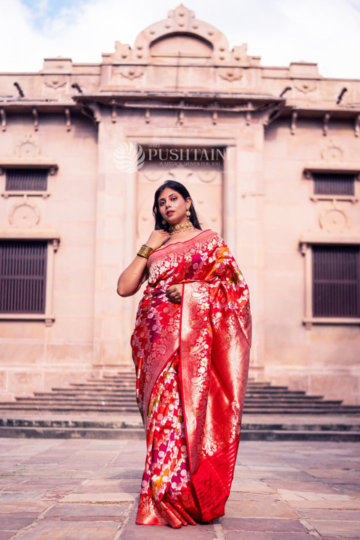 Smashing Red Rangkat Pure Katan Silk Saree
