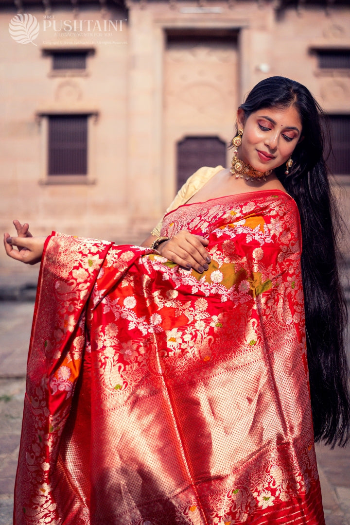 Smashing Red Rangkat Pure Katan Silk Saree
