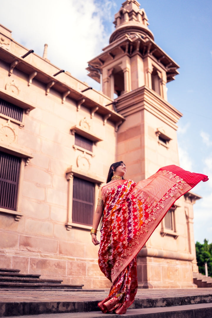 Smashing Red Rangkat Pure Katan Silk Saree - Shree Pushtaini Silk