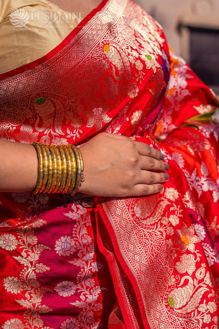 Smashing Red Rangkat Pure Katan Silk Saree - Shree Pushtaini Silk