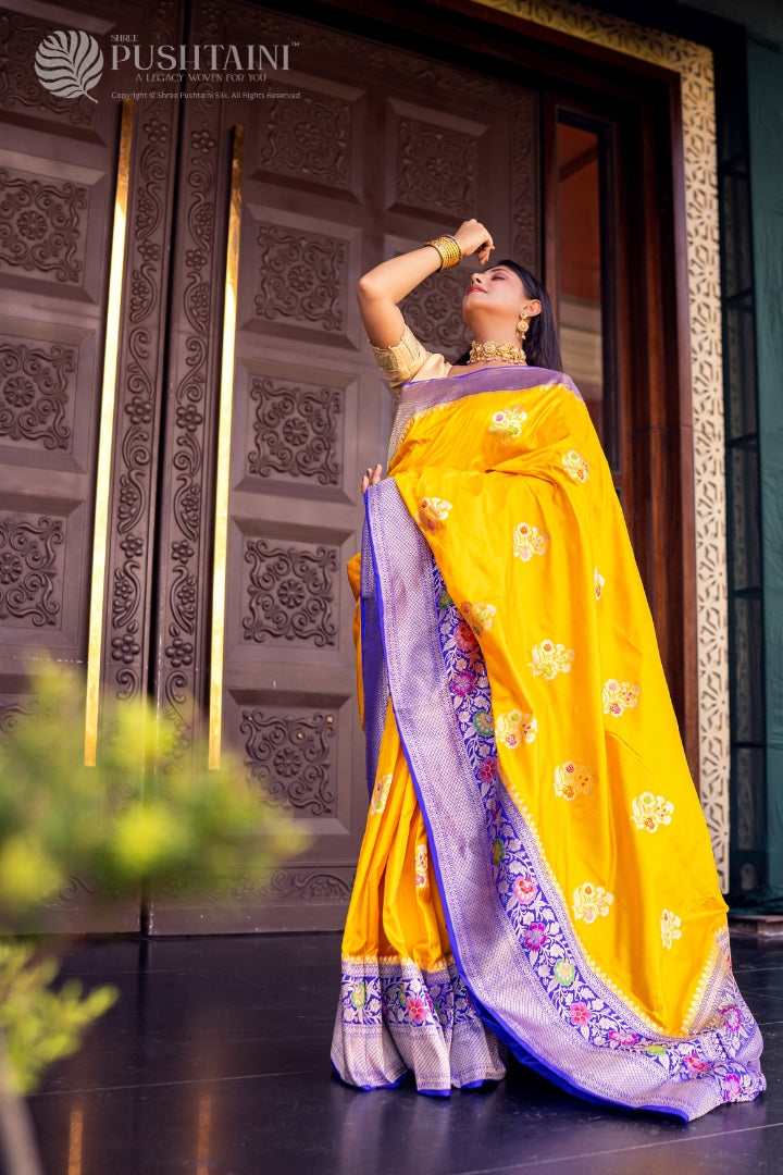 Yellow Colour Pure Katan Silk Saree
