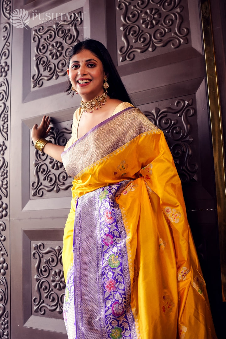 Yellow Colour Pure Katan Silk Saree