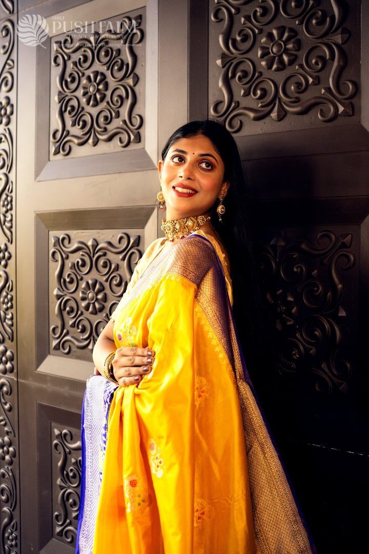 Yellow Colour Pure Katan Silk Saree