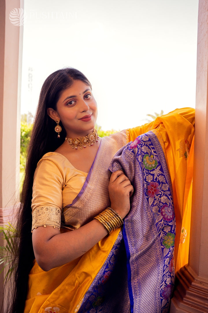 Yellow Colour Pure Katan Silk Saree