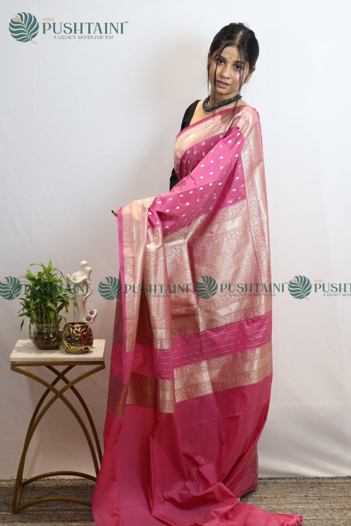Pink Mashru Silk Booti Work Banarasi Saree