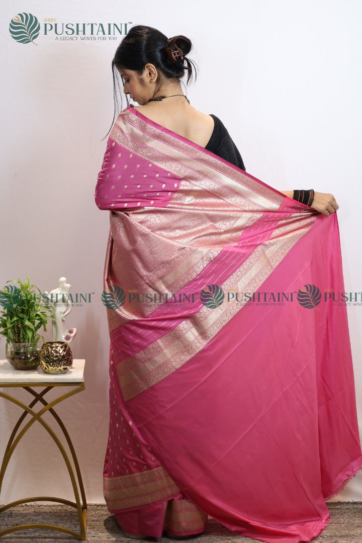 Pink Mashru Silk Booti Work Banarasi Saree