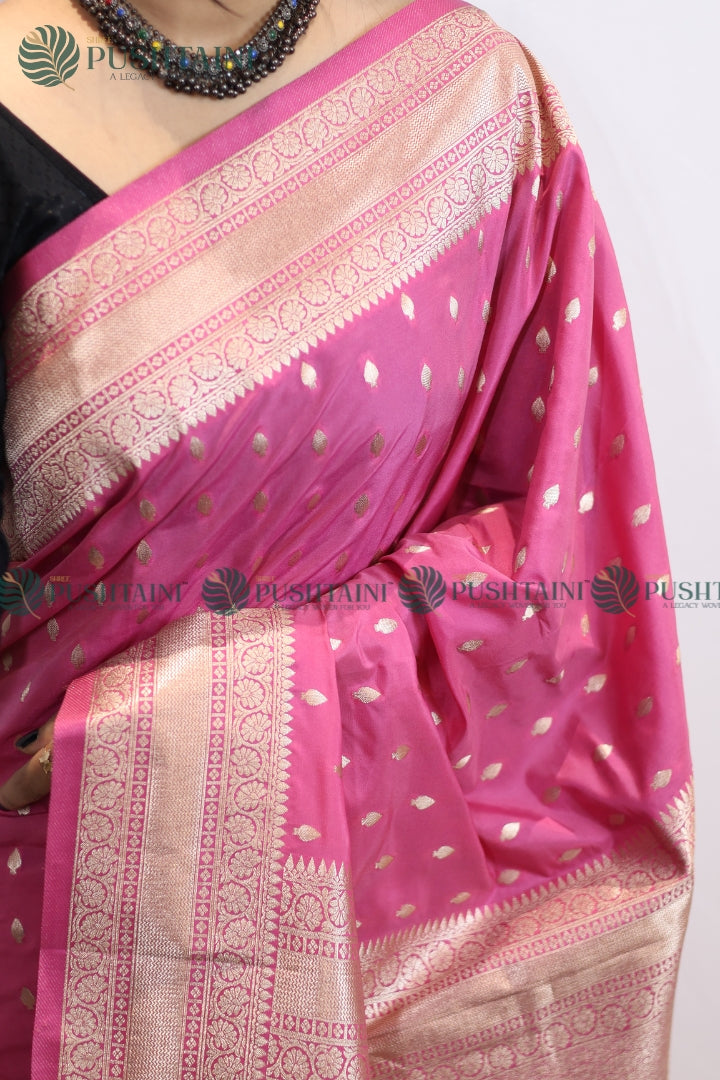 Pink Mashru Silk Booti Work Banarasi Saree