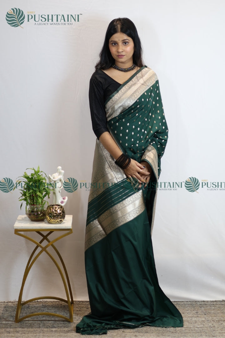 Green Mashru Silk Booti Work Banarasi Saree