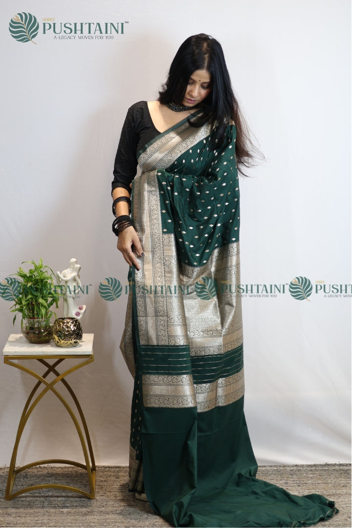 Green Mashru Silk Booti Work Banarasi Saree