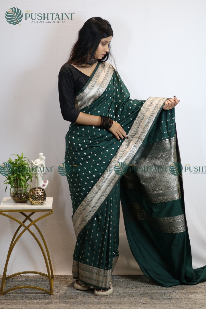 Green Mashru Silk Booti Work Banarasi Saree