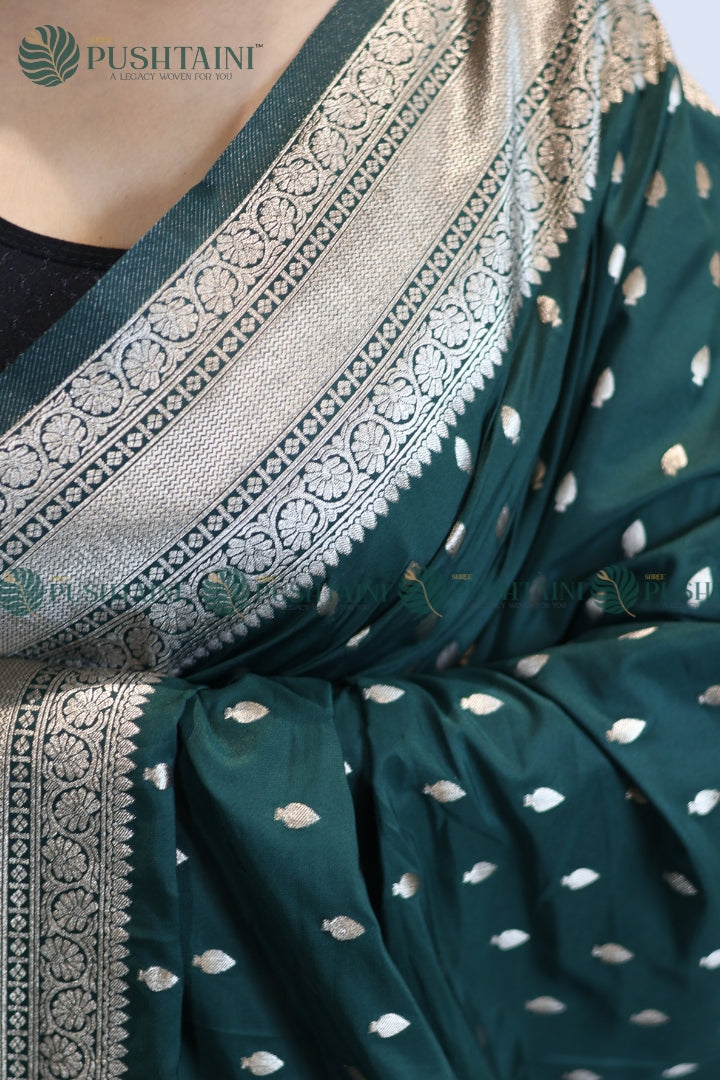 Green Mashru Silk Booti Work Banarasi Saree
