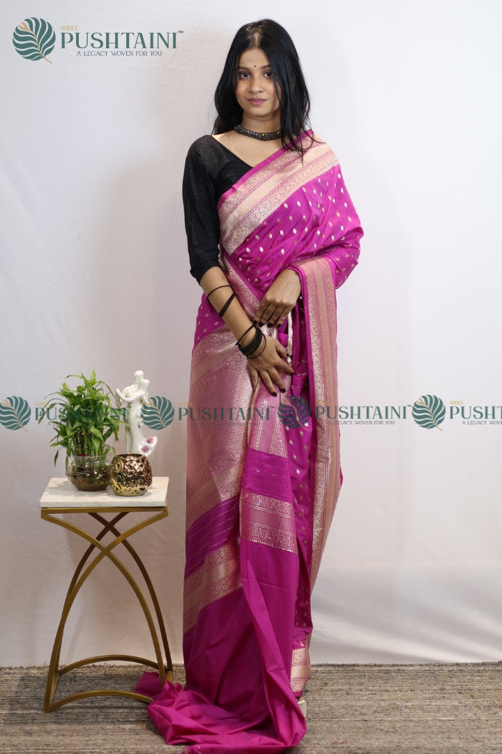 Rani Pink Mashru Silk Booti Work Banarasi Saree