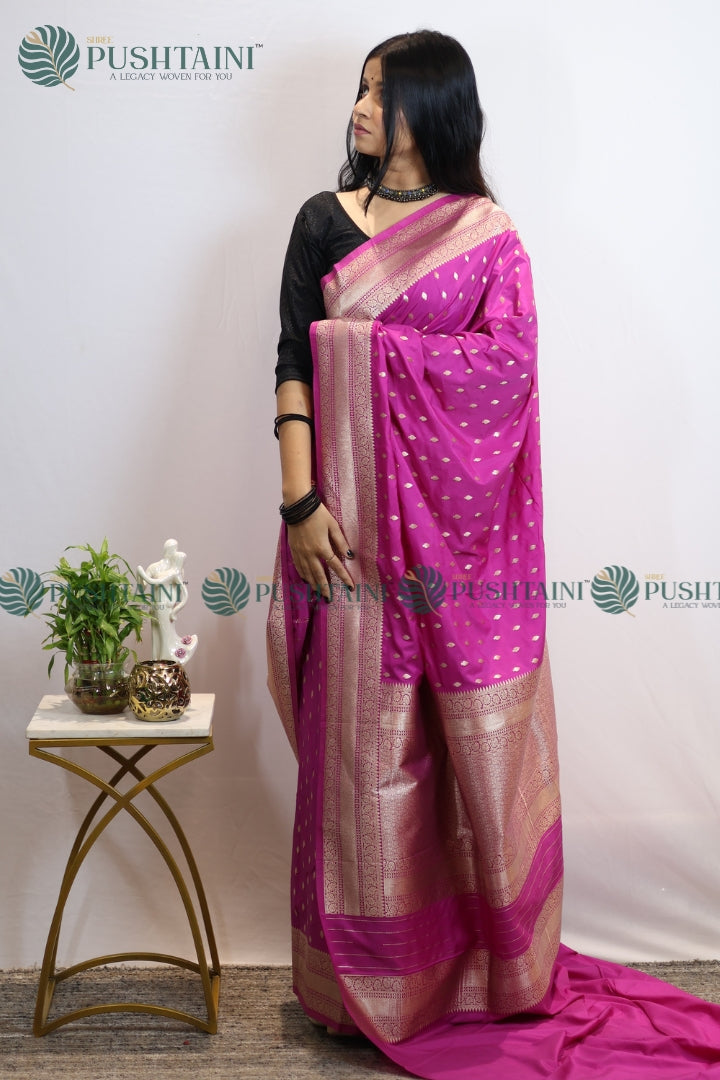 Rani Pink Mashru Silk Booti Work Banarasi Saree