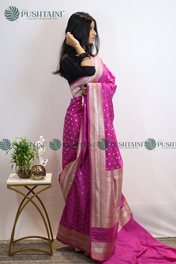 Rani Pink Mashru Silk Booti Work Banarasi Saree