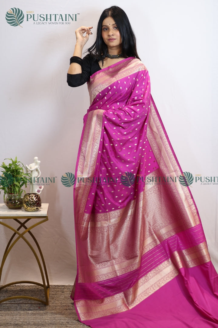 Rani Pink Mashru Silk Booti Work Banarasi Saree